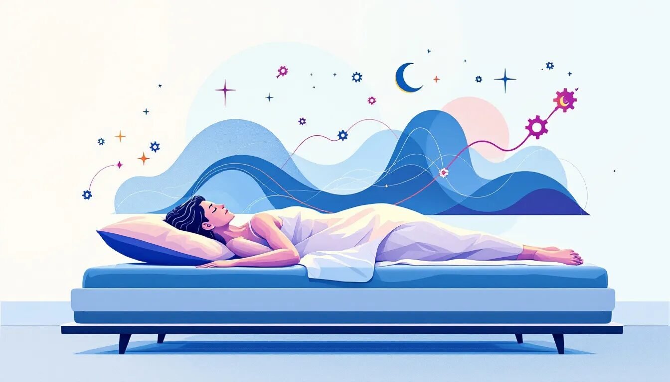 An illustration showing a person sleeping peacefully, representing the role of sleep in muscle growth.